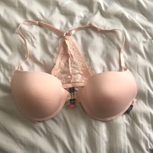 Light Pink Vince Camuto lace racerback bra.